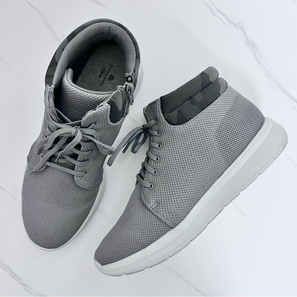 Clarks Cloudsteppers High Top Zip Sneaker Gray Grey Camouflage Detail 10 Wide - Picture 10 of 10